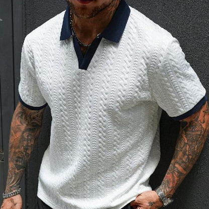 👕 50 % DE RÉDUCTION EN CE MOMENT ! ✨ Haut décontracté texturé pour homme – Col contrasté et tissu en maille – Polyvalent et facile d'entretien 🎩