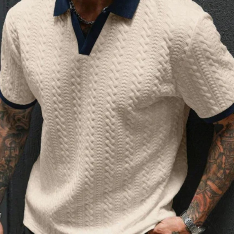 👕 50 % DE RÉDUCTION EN CE MOMENT ! ✨ Haut décontracté texturé pour homme – Col contrasté et tissu en maille – Polyvalent et facile d'entretien 🎩