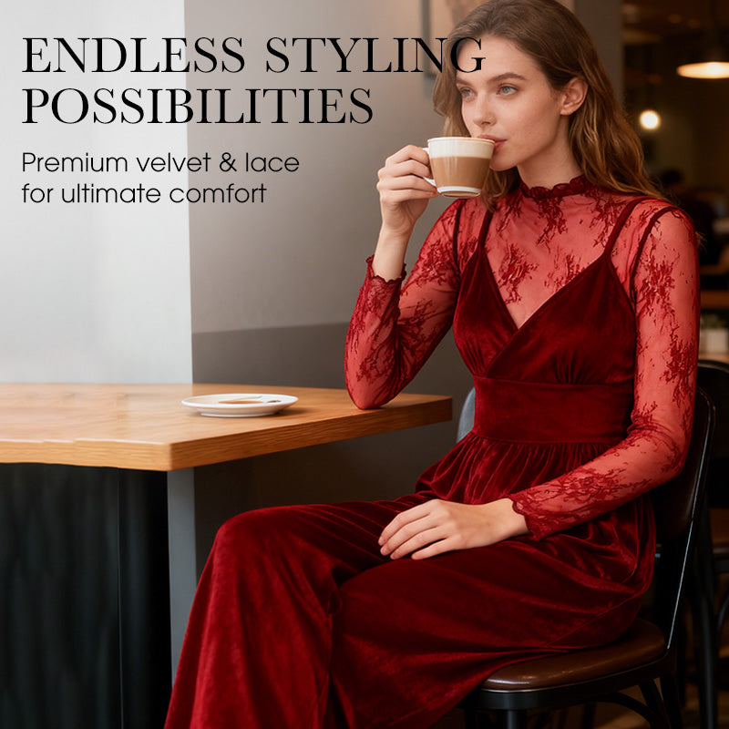 ✨50 % de réduction + livraison gratuite🔥Ensemble 2 pièces : combinaison en velours et haut en dentelle👗