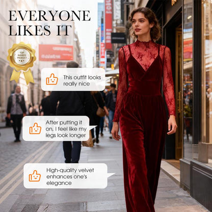 ✨50 % de réduction + livraison gratuite🔥Ensemble 2 pièces : combinaison en velours et haut en dentelle👗