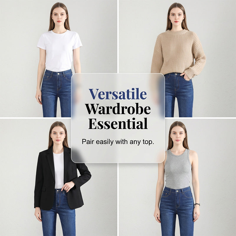 👖🌸Offre à durée limitée：66% de réduction🔥Jean en denim à taille haute et coupe droite pour femme