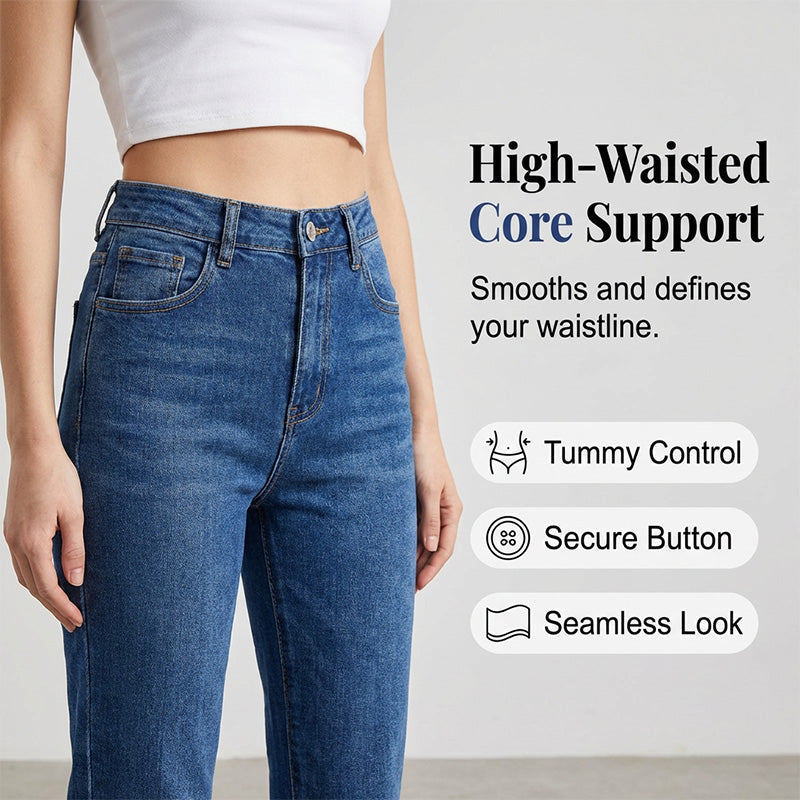 👖🌸Offre à durée limitée：66% de réduction🔥Jean en denim à taille haute et coupe droite pour femme