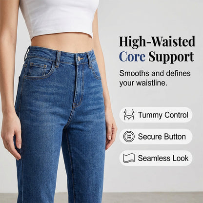👖🌸Offre à durée limitée：66% de réduction🔥Jean en denim à taille haute et coupe droite pour femme