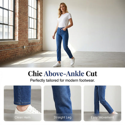 👖🌸Offre à durée limitée：66% de réduction🔥Jean en denim à taille haute et coupe droite pour femme