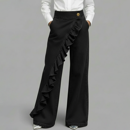 👖 OFFRE EXCLUSIVE : 59% DE RÉDUCTION ! 💃 Pantalon Denim Large à Volants Asymétriques – Coupe Taille Haute, Style Bohème & Tissu de Qualité 🌸