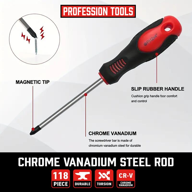 Kit 118 Tournevis Magnétiques ✅ Acier CR-V | Complet & Ergonomique 🛠️ -54% 🔥
