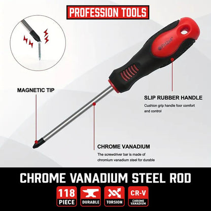 Kit 118 Tournevis Magnétiques ✅ Acier CR-V | Complet & Ergonomique 🛠️ -54% 🔥
