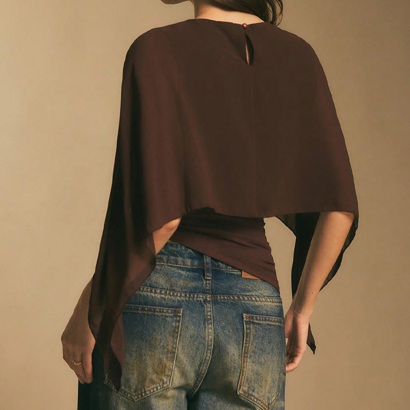 ✨Haut élégant à manches cape en mousseline👗Taille Froncée | Élégance Fluide 💫 -50% 🔥