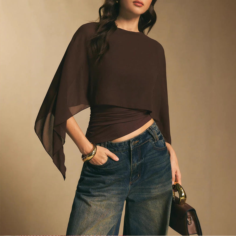 ✨Haut élégant à manches cape en mousseline👗Taille Froncée | Élégance Fluide 💫 -50% 🔥