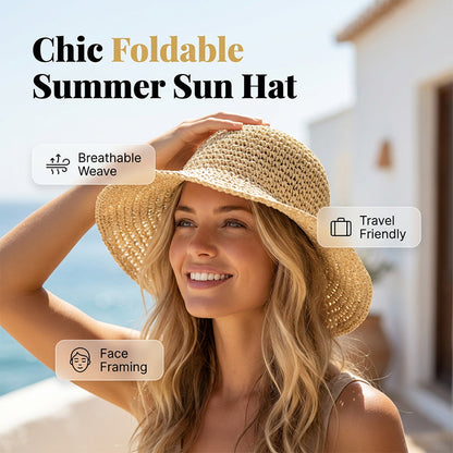 ❤️ Chapeau de paille à large bord tissé à la main pour femme 🌟 Chic & Pliable | Bord Large Solaire 🏖️ -60% 🔥