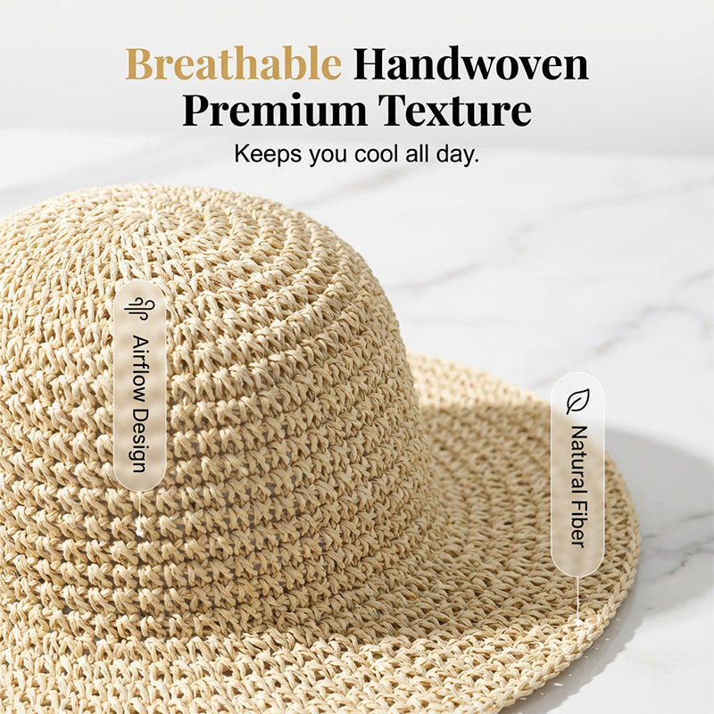 ❤️ Chapeau de paille à large bord tissé à la main pour femme 🌟 Chic & Pliable | Bord Large Solaire 🏖️ -60% 🔥