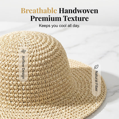 ❤️ Chapeau de paille à large bord tissé à la main pour femme 🌟 Chic & Pliable | Bord Large Solaire 🏖️ -60% 🔥