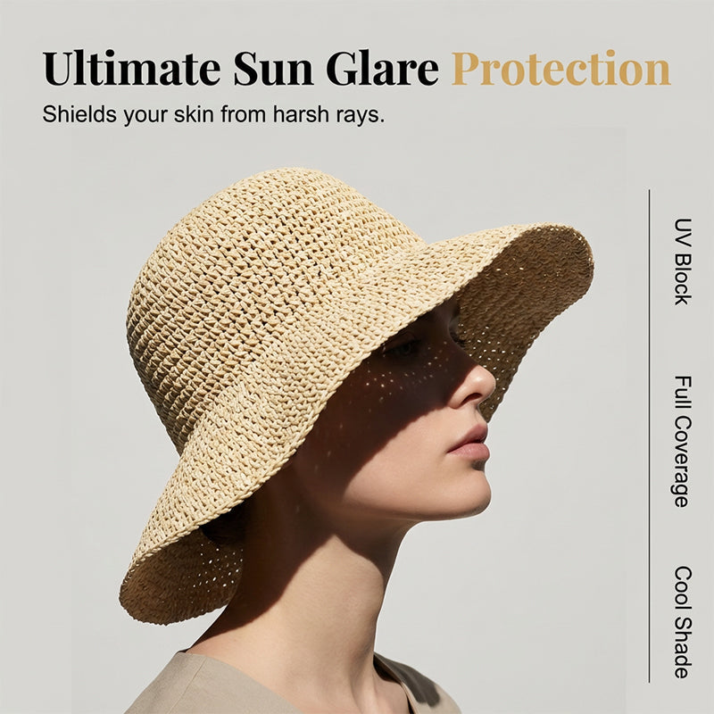 ❤️ Chapeau de paille à large bord tissé à la main pour femme 🌟 Chic & Pliable | Bord Large Solaire 🏖️ -60% 🔥