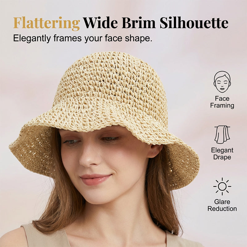 ❤️ Chapeau de paille à large bord tissé à la main pour femme 🌟 Chic & Pliable | Bord Large Solaire 🏖️ -60% 🔥