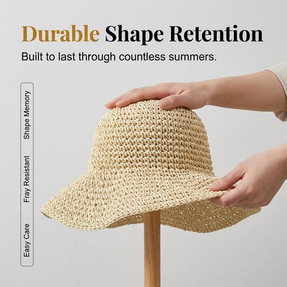 ❤️ Chapeau de paille à large bord tissé à la main pour femme 🌟 Chic & Pliable | Bord Large Solaire 🏖️ -60% 🔥