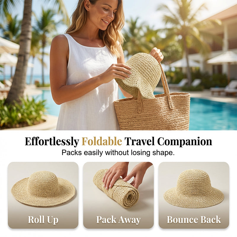 ❤️ Chapeau de paille à large bord tissé à la main pour femme 🌟 Chic & Pliable | Bord Large Solaire 🏖️ -60% 🔥