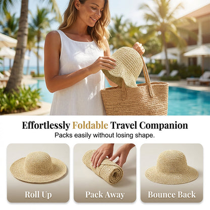 ❤️ Chapeau de paille à large bord tissé à la main pour femme 🌟 Chic & Pliable | Bord Large Solaire 🏖️ -60% 🔥
