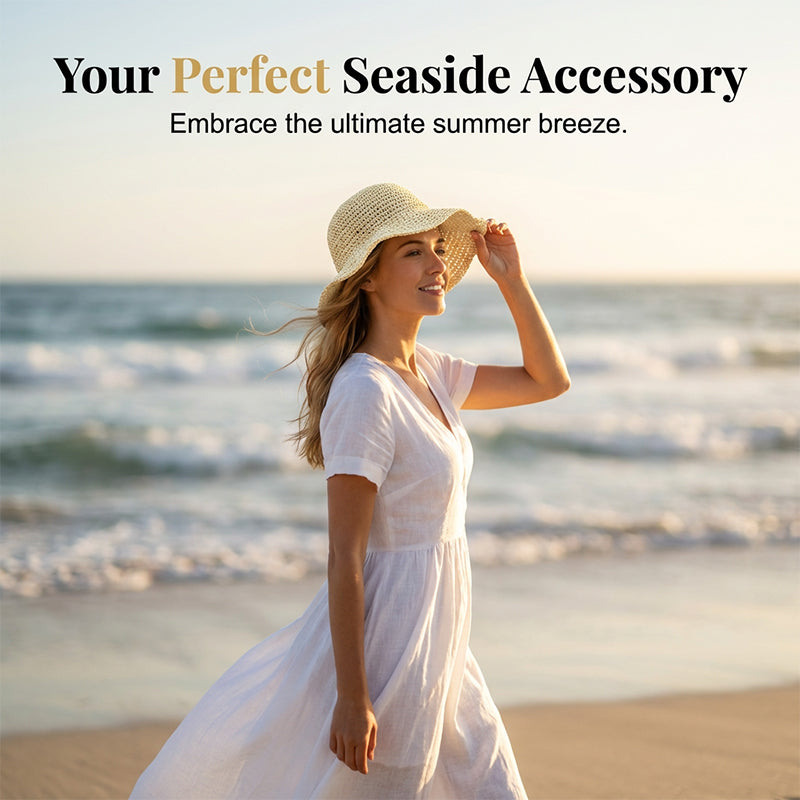❤️ Chapeau de paille à large bord tissé à la main pour femme 🌟 Chic & Pliable | Bord Large Solaire 🏖️ -60% 🔥