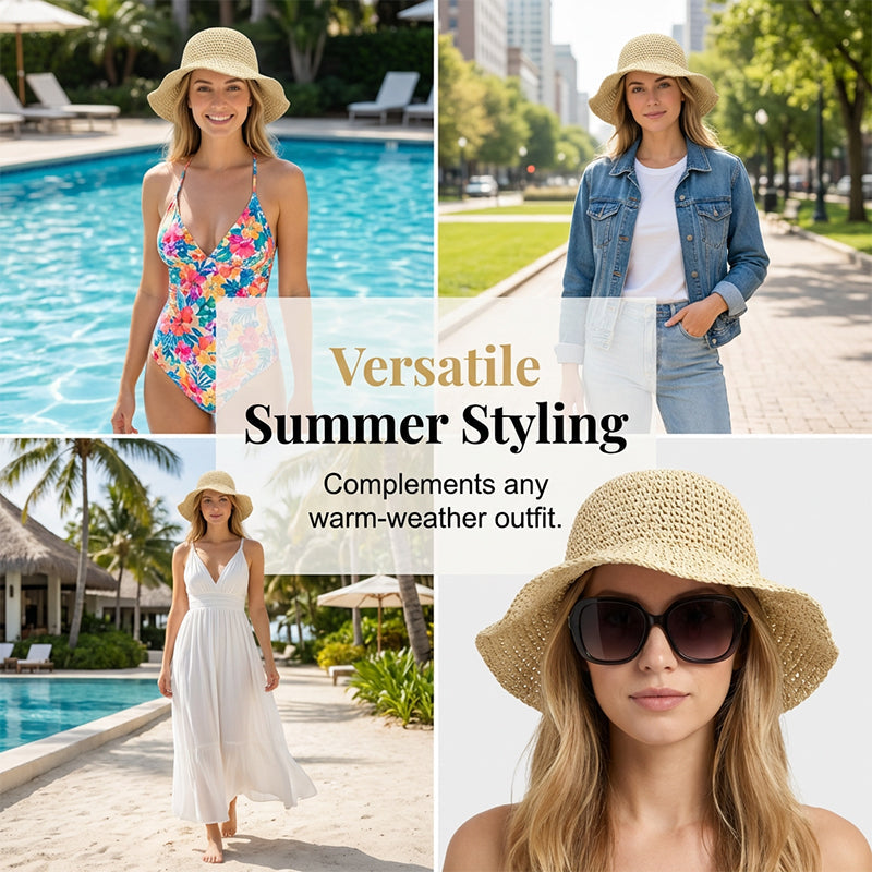 ❤️ Chapeau de paille à large bord tissé à la main pour femme 🌟 Chic & Pliable | Bord Large Solaire 🏖️ -60% 🔥