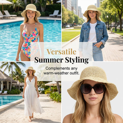 ❤️ Chapeau de paille à large bord tissé à la main pour femme 🌟 Chic & Pliable | Bord Large Solaire 🏖️ -60% 🔥