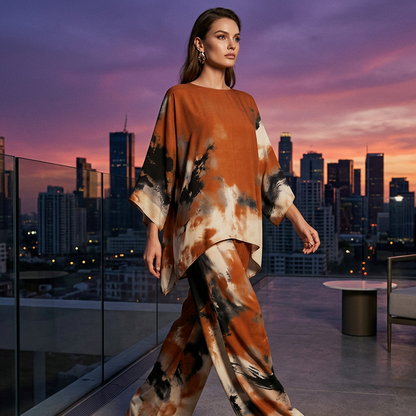 👗Ensemble pantalon large fluide et haut à imprimé abstrait 🌸 Chic & Fluide 🎨 -55% 🔥