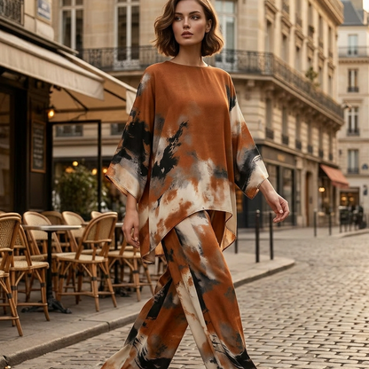 👗Ensemble pantalon large fluide et haut à imprimé abstrait 🌸 Chic & Fluide 🎨 -55% 🔥