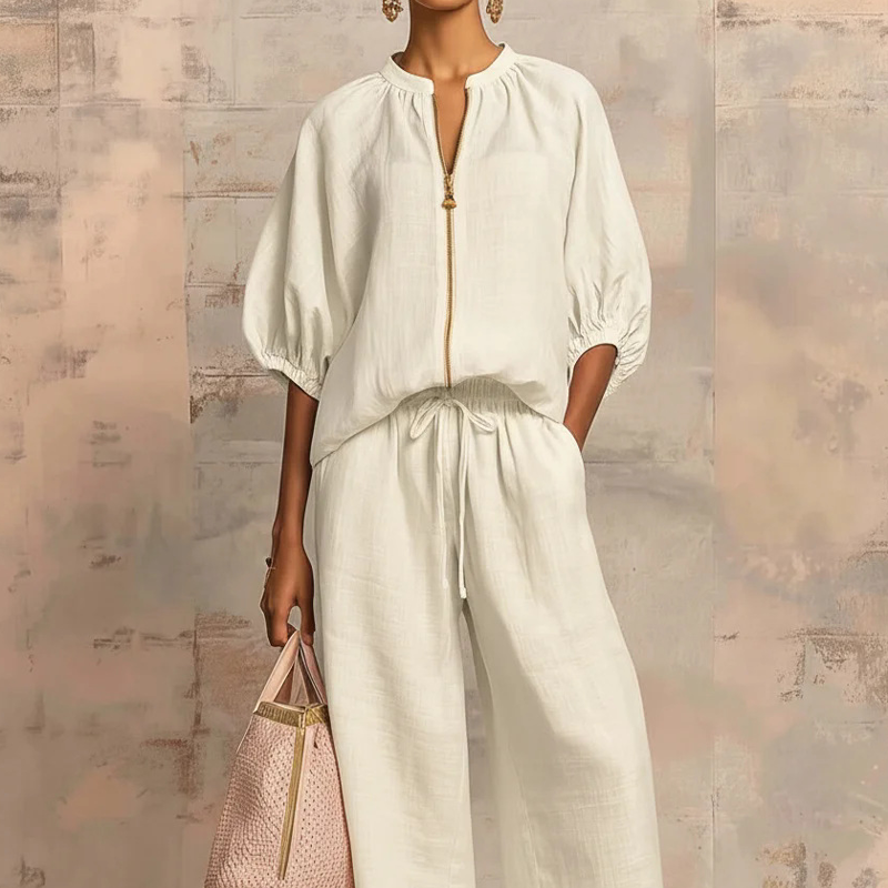 🌼Ensemble 2 Pièces Décontracté ✅ Fermeture Zippée & Pantalon Large | Confort et Élégance 🍂 50 % de réduction aujourd'hui + livraison gratuite 🔥