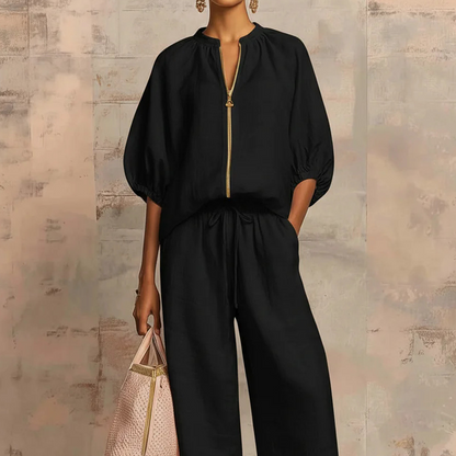 🌼Ensemble 2 Pièces Décontracté ✅ Fermeture Zippée & Pantalon Large | Confort et Élégance 🍂 50 % de réduction aujourd'hui + livraison gratuite 🔥