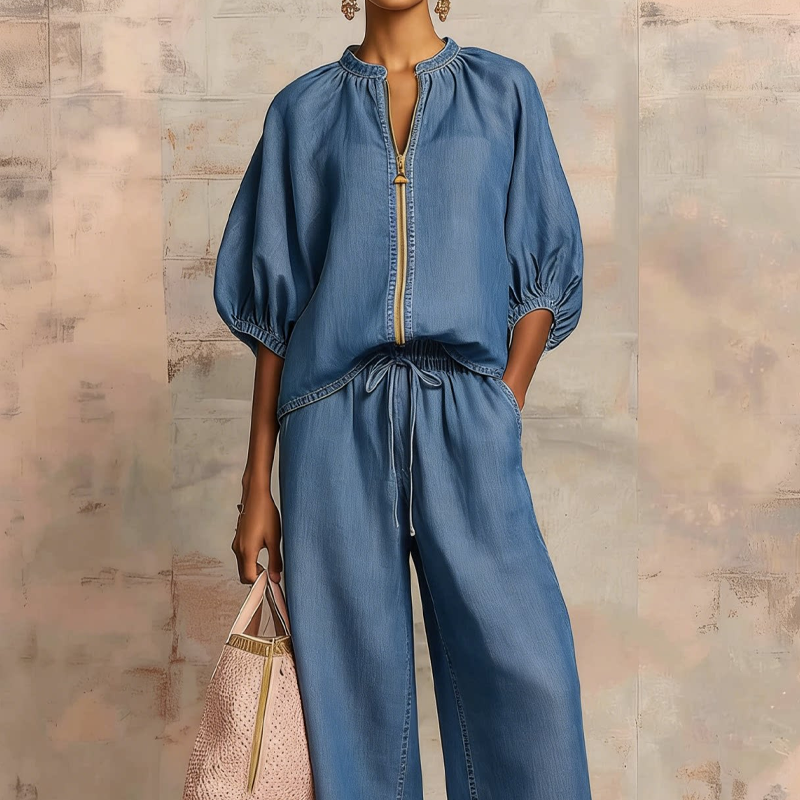 🌼Ensemble 2 Pièces Décontracté ✅ Fermeture Zippée & Pantalon Large | Confort et Élégance 🍂 50 % de réduction aujourd'hui + livraison gratuite 🔥