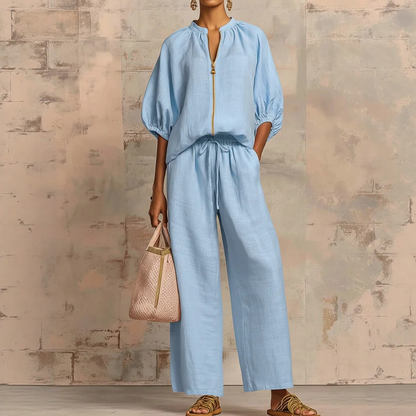 🌼Ensemble 2 Pièces Décontracté ✅ Fermeture Zippée & Pantalon Large | Confort et Élégance 🍂 50 % de réduction aujourd'hui + livraison gratuite 🔥