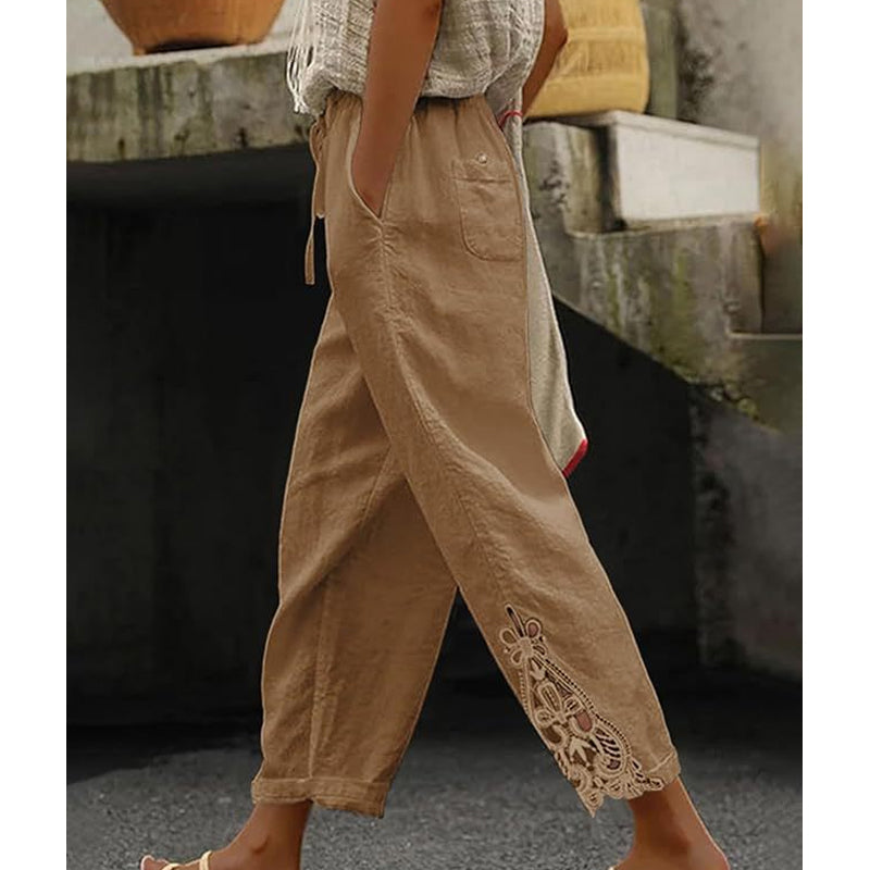 🔥Pantalon à cordon de serrage avec bordure en dentelle pour femme🍂Chic & Décontracté 🌿55 % de réduction🔥
