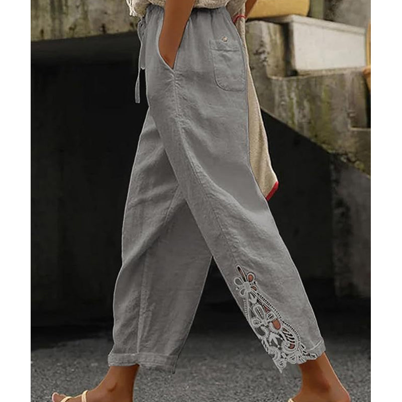 🔥Pantalon à cordon de serrage avec bordure en dentelle pour femme🍂Chic & Décontracté 🌿55 % de réduction🔥