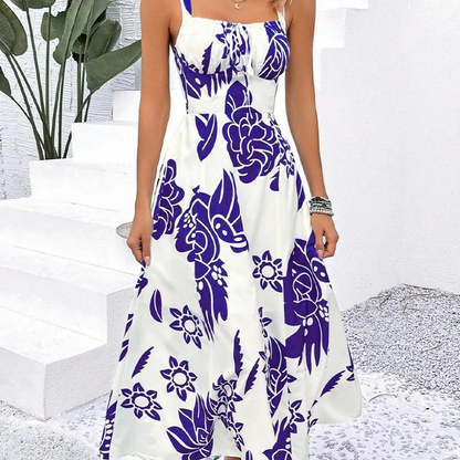 🌺 PROMO LIMITÉE 52% DE RÉDUCTION ! 👗 Robe Imprimée à Bretelles Fines – Dos Froncé, Coupe Trapèze, Légère 🦋