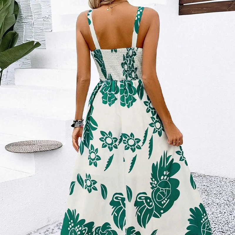 🌺 PROMO LIMITÉE 52% DE RÉDUCTION ! 👗 Robe Imprimée à Bretelles Fines – Dos Froncé, Coupe Trapèze, Légère 🦋