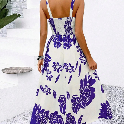 🌺 PROMO LIMITÉE 52% DE RÉDUCTION ! 👗 Robe Imprimée à Bretelles Fines – Dos Froncé, Coupe Trapèze, Légère 🦋