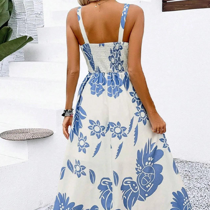 🌺 PROMO LIMITÉE 52% DE RÉDUCTION ! 👗 Robe Imprimée à Bretelles Fines – Dos Froncé, Coupe Trapèze, Légère 🦋