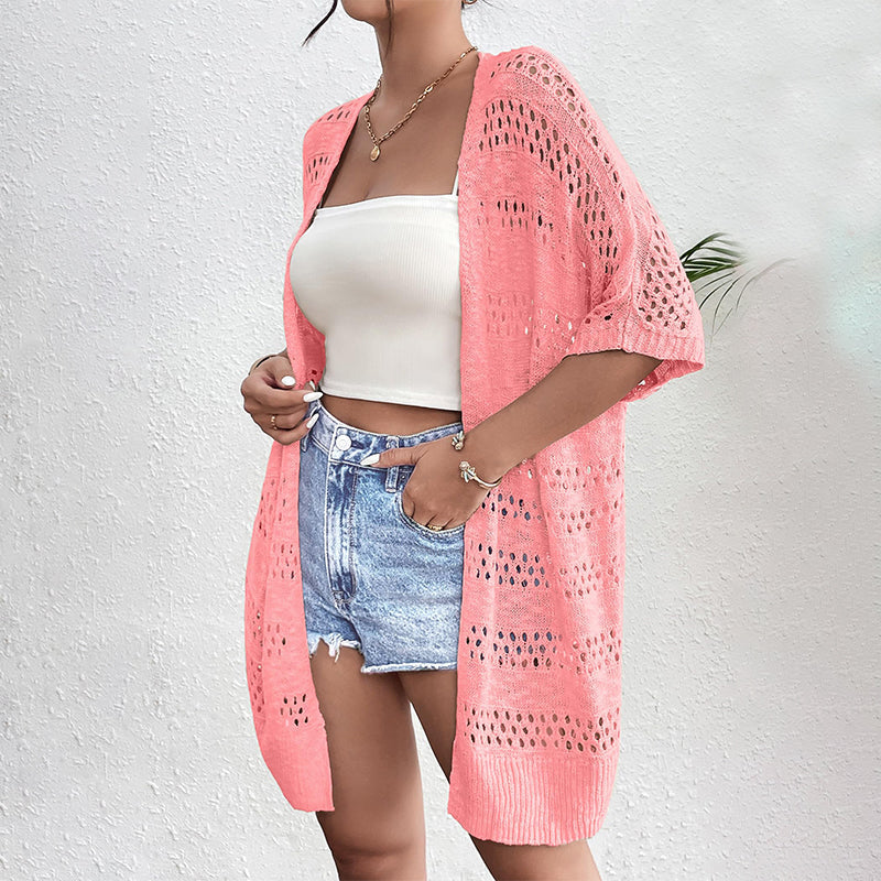 🔥Cardigan en maille ajourée à manches courtes pour femme💦 | Style Bohème & Fraîcheur Été 🌸