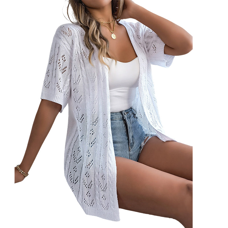 🔥Cardigan en maille ajourée à manches courtes pour femme💦 | Style Bohème & Fraîcheur Été 🌸