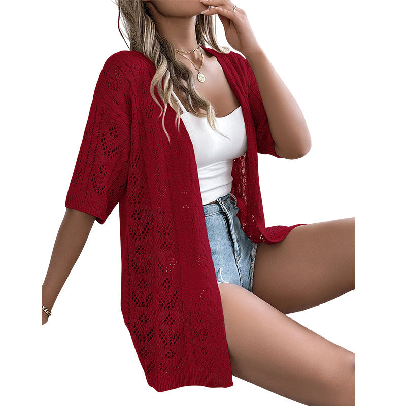 🔥Cardigan en maille ajourée à manches courtes pour femme💦 | Style Bohème & Fraîcheur Été 🌸
