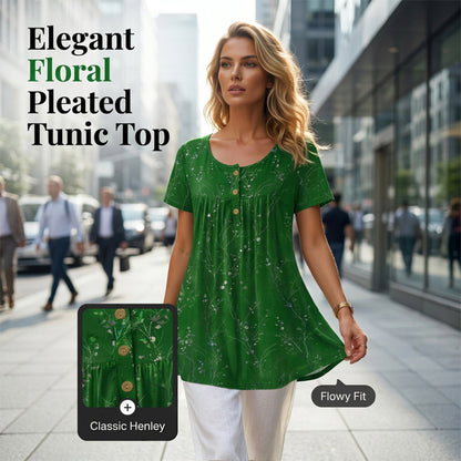 🌸50 % de réduction🌼Tunique femme plissée à imprimé floral🍂