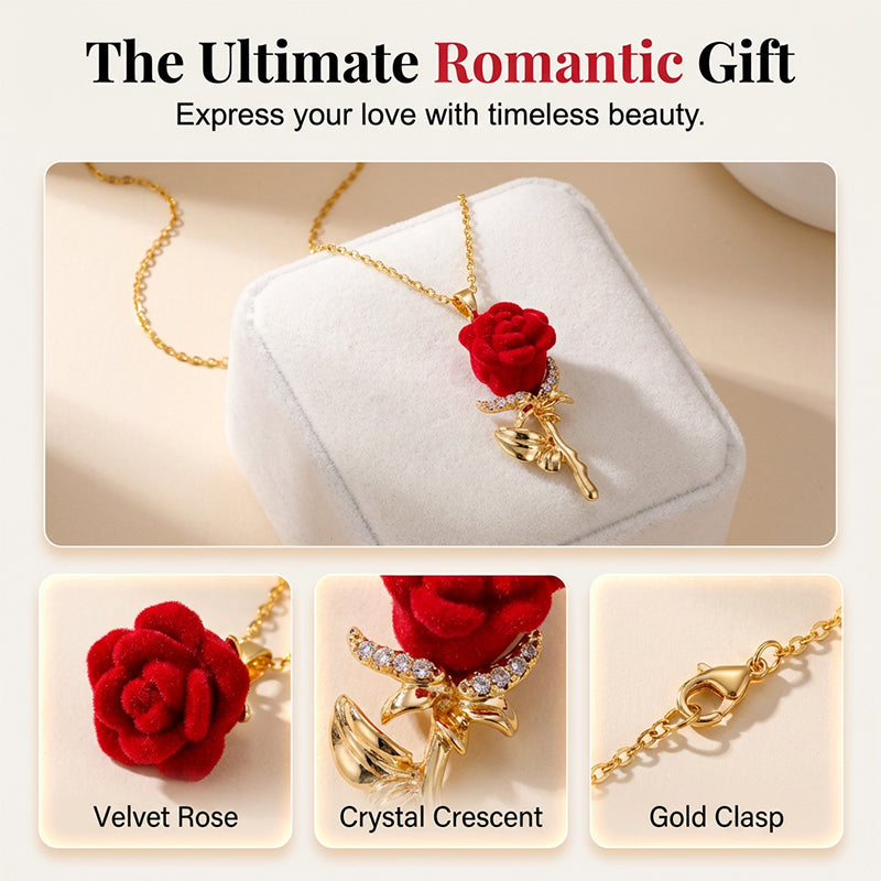 🌹Pendentif Rose Rouge Élégant ✅ Détails Cristal & Finition Dorée | Raffiné et Romantique 🌹 -50% AUJOURD’HUI 🔥