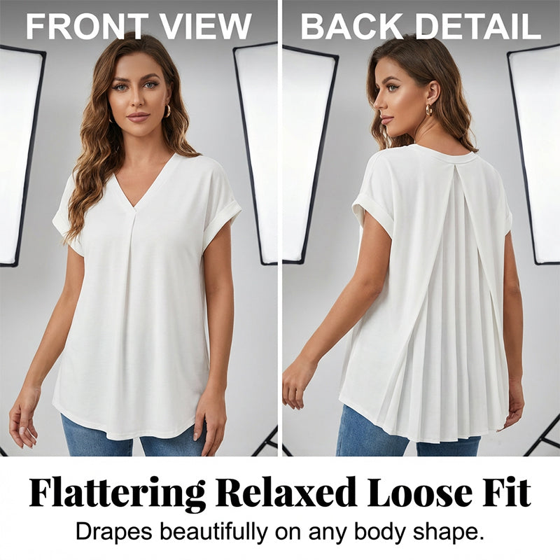🌸 Haut ample à manches courtes avec plis inversés dans le dos 🌼| Fluidité & Élégance ✨
