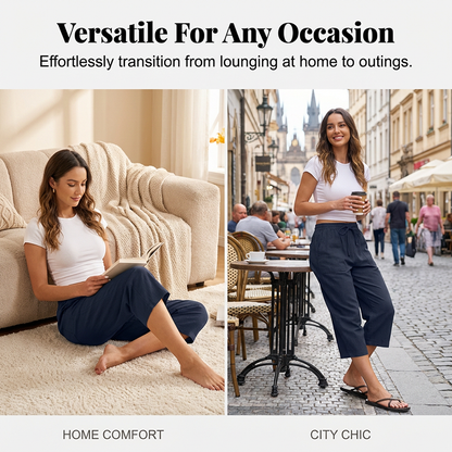 👖50 % de réduction🔥 Pantalon 7/8 en mélange coton et lin pour femme | Confort Naturel & Coupe Large ✨