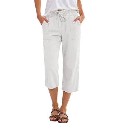 👖50 % de réduction🔥 Pantalon 7/8 en mélange coton et lin pour femme | Confort Naturel & Coupe Large ✨
