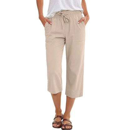 👖50 % de réduction🔥 Pantalon 7/8 en mélange coton et lin pour femme | Confort Naturel & Coupe Large ✨