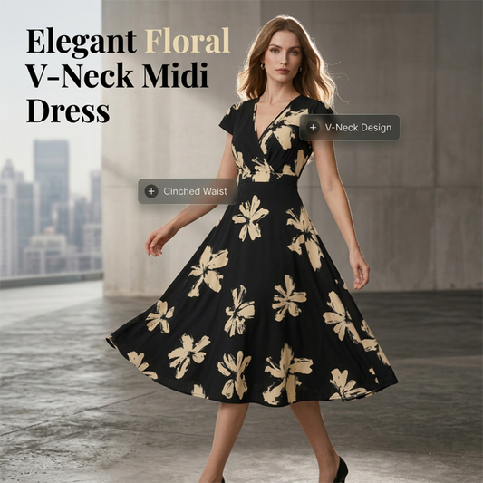 👗Robe décontractée à imprimé, col en V et volants pour femme✨