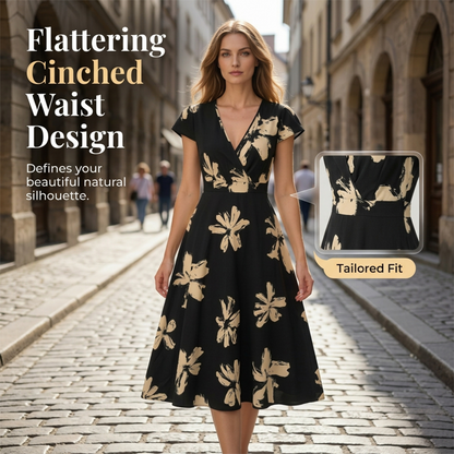 👗Robe décontractée à imprimé, col en V et volants pour femme✨