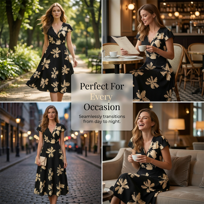 👗Robe décontractée à imprimé, col en V et volants pour femme✨