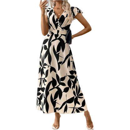 👗Robe décontractée à imprimé, col en V et volants pour femme✨