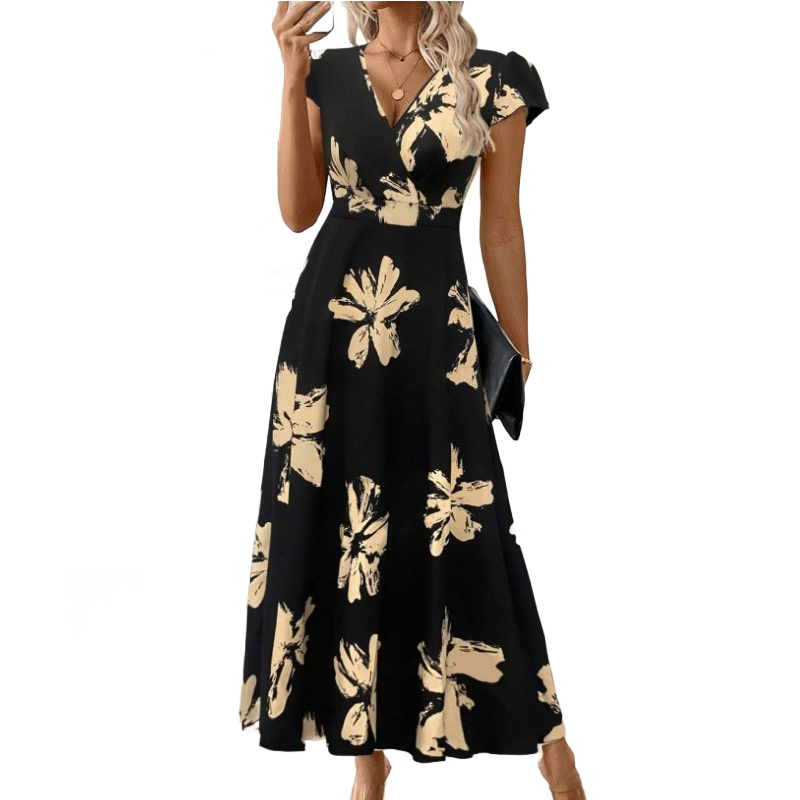 👗Robe décontractée à imprimé, col en V et volants pour femme✨